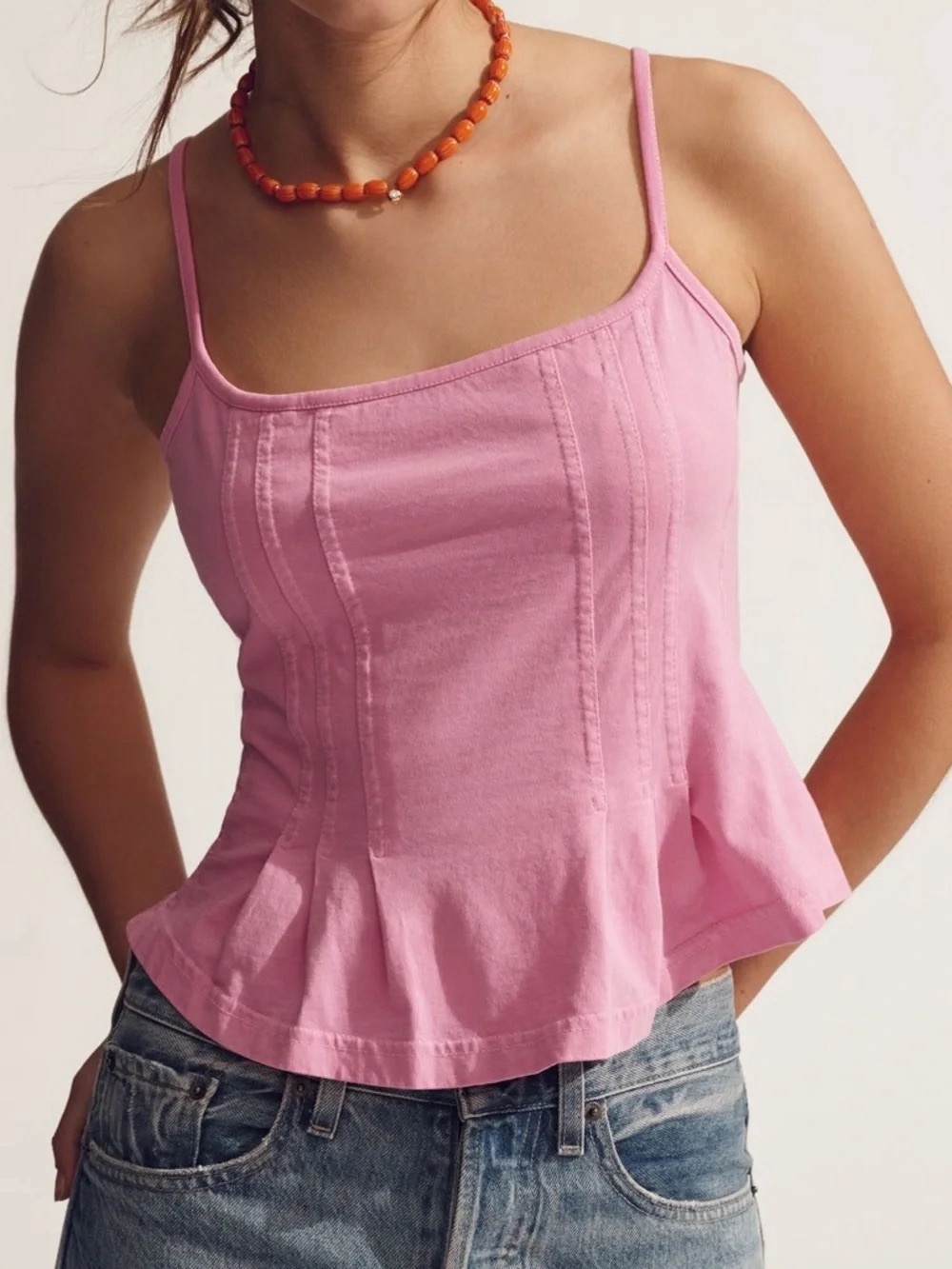 Anthropologie Pilcro Pintuck Square Neck Tank in Pink